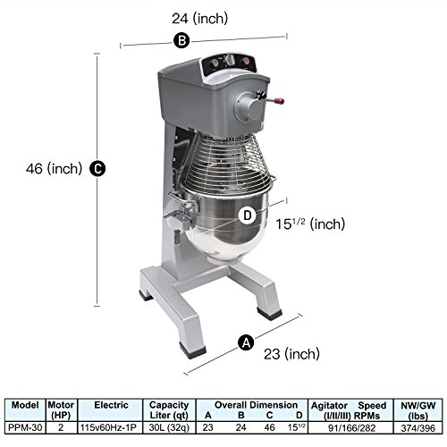 Commercial Stainless Steel Food Mixer, 30-Quart PREPPAL PPM-30 Large Floor Heavy Duty Mixer Stand mixer with Bowl Lift - Thumbnail 3