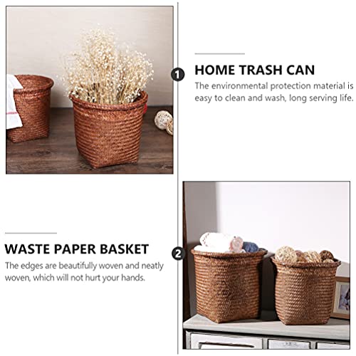Zerodeko Straw Woven Wastebasket, Small Trash Can Decorative Sundries Storage Basket Wicker Garbage Bin Round Organizer Holder For Bathroom, Kitchen, Bedroom, Home, Office (S Size) #TOP6