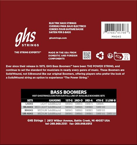 Image of GHS Bass Boomers - SolidWound Ends - 4-String Bass String Set - 40-95 - Light Gauge - L4045 Set