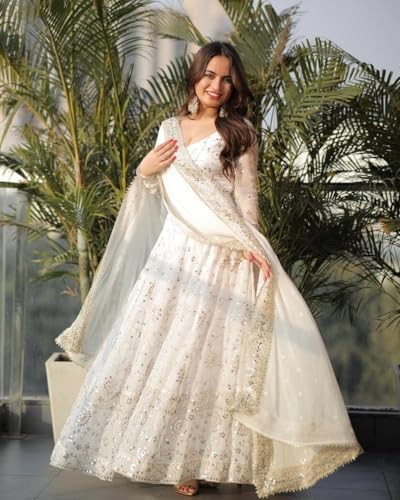 Women Faux Georgette Anarkali Gown Set with Dupatta Embroidery Sequins Work Ethnic Wear - Image 4