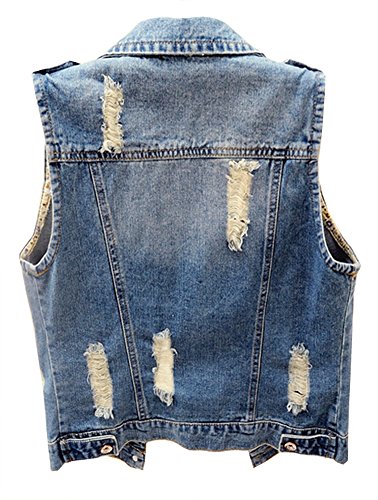 Kedera Womens Denim Jean Vest Classic Junior Button Up Cropped Distressed Sleeveless Jean Jacket2
