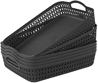 Zerdyne Set of 6 Large Plastic Storage Basket Tray, Gray Shallow Kitchen Storage Basket Tray with Handle