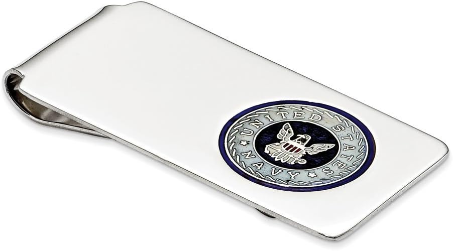 925 Sterling Silver Enamel Accented Us Navy Money Clip