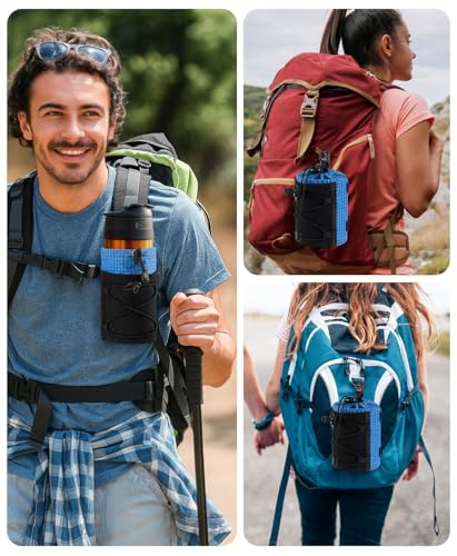 Neverwhy Water Bottle Holder Pouch with Hook Buckle, Backpack Water Bottle Holder Mesh Bag Carrier Fits for 8-24oz Bottles for Hiking, Running, Travel, Outdoor Backpack Accessories & Attachments