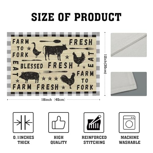 Farm-Animal-Cow-Table-Mat-Set-of-4Farmhouse-Chicken-Decor-Buffalo-Plaid-Rectangular-Linen-Placemats-with-Non-Slip-Kitchen-Table-Decor-12×18-Inch-for-Party-Kitchen-Dining Farm Animal Cow Table Mat Set of 4Farmhouse Chicken Decor Buffalo Plaid Rectangular Linen Placemats with Non Slip Kitchen Table Decor 12×18 Inch for Party Kitchen Dining