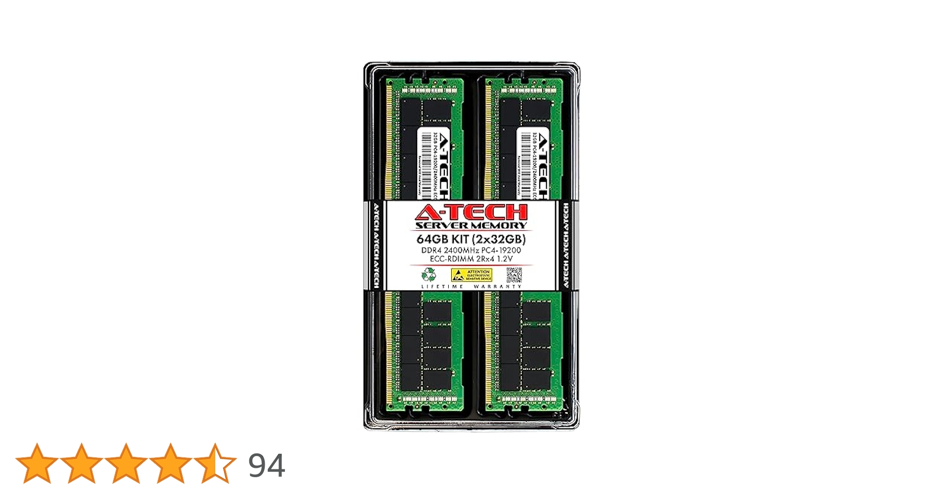 A-Tech 64GB Kit (2x32GB) DDR4 2400MHz PC4-19200 ECC RDIMM