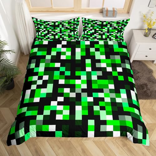 Housse de couette pixelisée verte pour remplacer un linge de lit terne et difficile à laver - 2