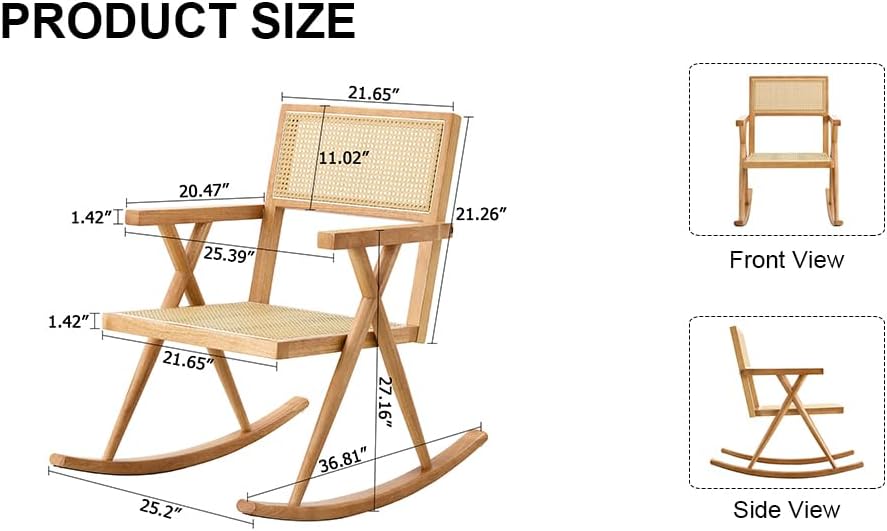 Miniatura 2 de Mecedora de ratán sintético de madera maciza, mecedora de estilo bohemio moderno, cómoda mecedora para ocio, mecedora para exteriores, para