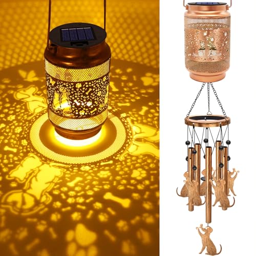 Image of Dog Solar Wind Chimes for Outside, Gifts for Mom Women Grandma Birthday Memorial Teacher, 32 inch Windchimes Outdoor Decor Hanging Solar Lantern for Garden Porch Patio Backyard