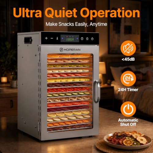 Image of HOPERAN 16 Tray Food Dehydrator Machine for Jerky, Fruit, Herb & Dog Treats
