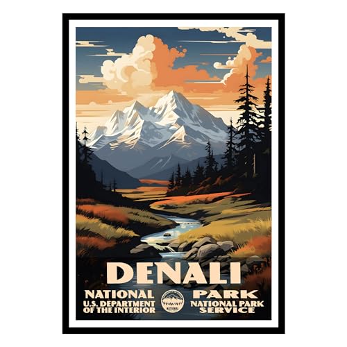 Vintage Denali National Park Posters - Travel Posters Wall Art, Nature Pictures Wall Decor, National Park Wall Art, National Park Prints for Office or Living Room 11x14 24x36 inch (UNFRAMED)