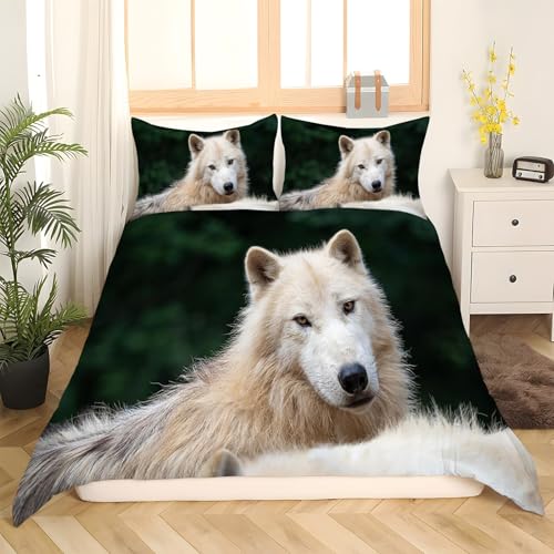 Housse de couette 160x200 loup drap de lit 3 pièces microfibre avec taie d'oreiller - 3
