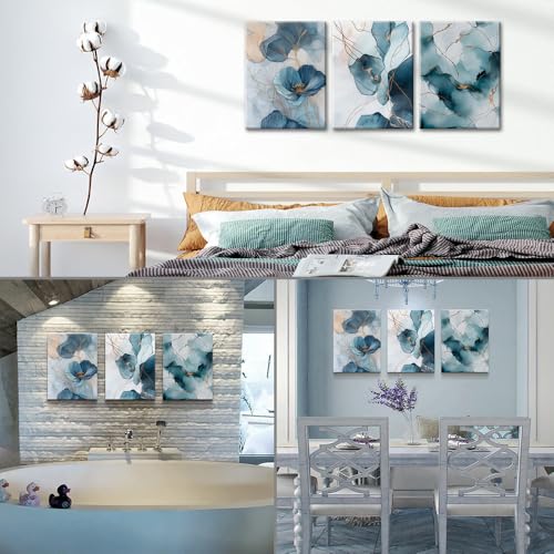 Piy Painting 3 Panel Abstrakt Wandkunst Leinwand Malerei, Blaue Kunst Leinwand Bilder, Poster, Kunstdrucke, Wandbilder Mit Rahmen, Dekorative Gemälde Für Wohnzimmer Schlafzimmer Wanddeko 30 x 40 cm