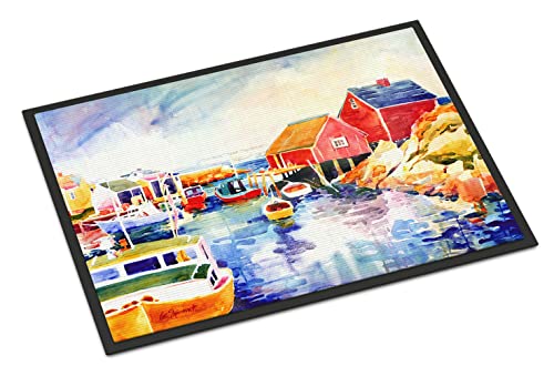 Caroline's Treasures 6059MAT Boats at Harbour with a View Doormat 18x27 Front Door Mat Indoor Outdoor Rugs for Entryway, Non Slip Washable Low Pile, 18H X 27W
