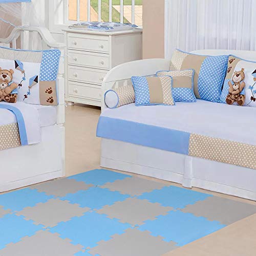 Kit 20 Placas Tatame Tapete Eva Infantil 50x50x1cm Bebe Azul e Cinza