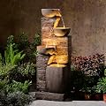 KAISOKU 38.2" Tall Outdoor Water Fountain,Stone Texture Modern 4 Tiers Cascading Bowls Garden Fountains Outdoor,Suit for Patio, Deck, Porch, Lawns, Backyard and Home Art Decor