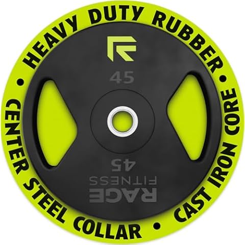 Rage Fitness Cast Iron Weight Plates, Rubber Coated, 2" Steel Insert (5lb, 10lb, 25lb, 45lb - SOLD INDIVIDUALLY), Rubber Weight Plates for Strength Training, Bench Press, Squats, Powerlifting Cover