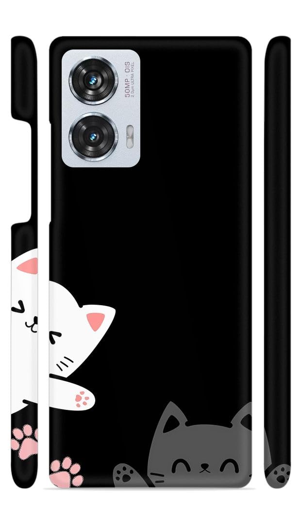 YAPZONE White Grey Kitties Designer Printed Hard Back Cover for Motorola Edge 50 Fusion 5G Attractive and Uniquely Crafted Smartphone Case