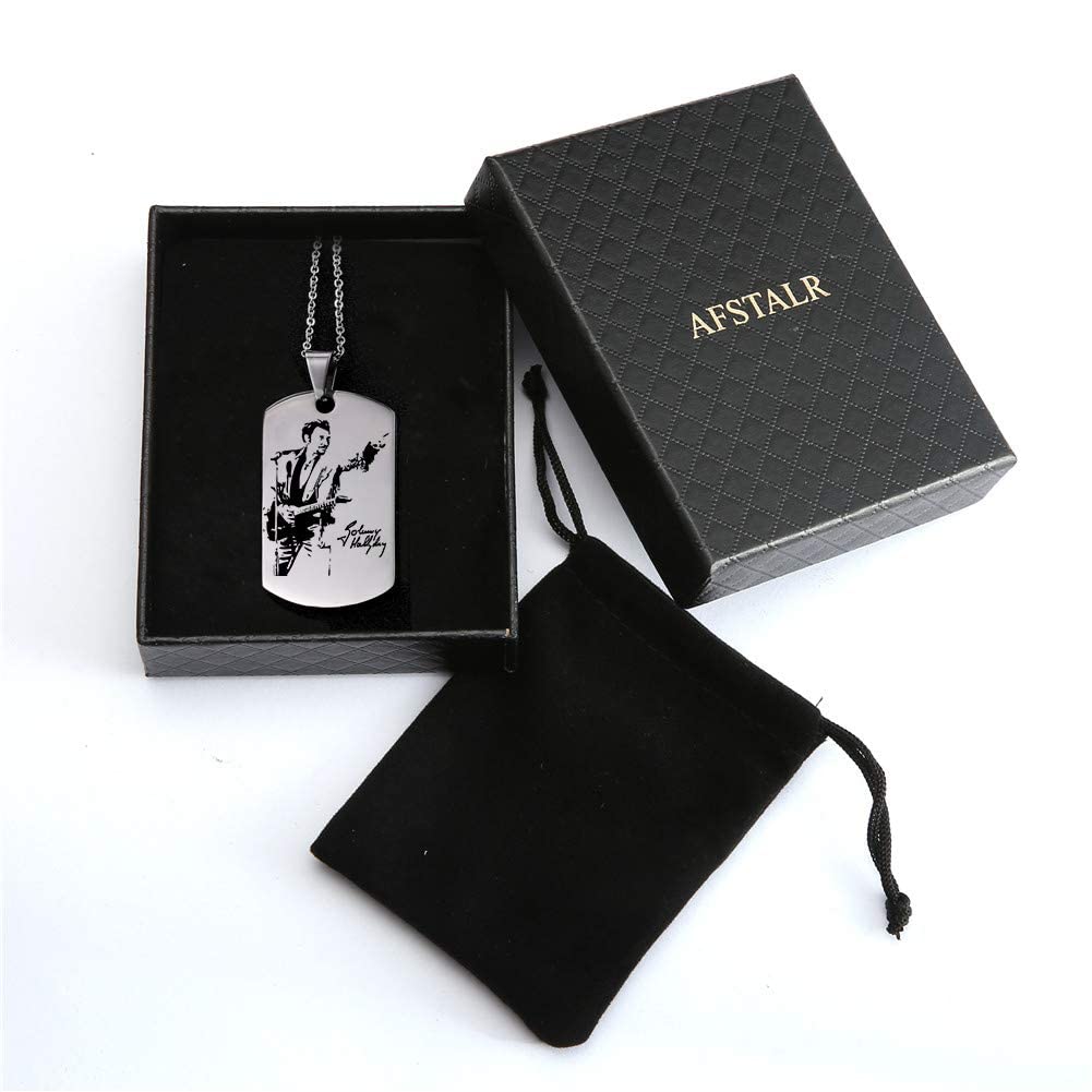 Johnny Hallyday Pendentif Collier Chaîne en Acier Inoxydable Bijoux Homme Cadeaux Souvenir Fan, Emballage de boîte Cadeau