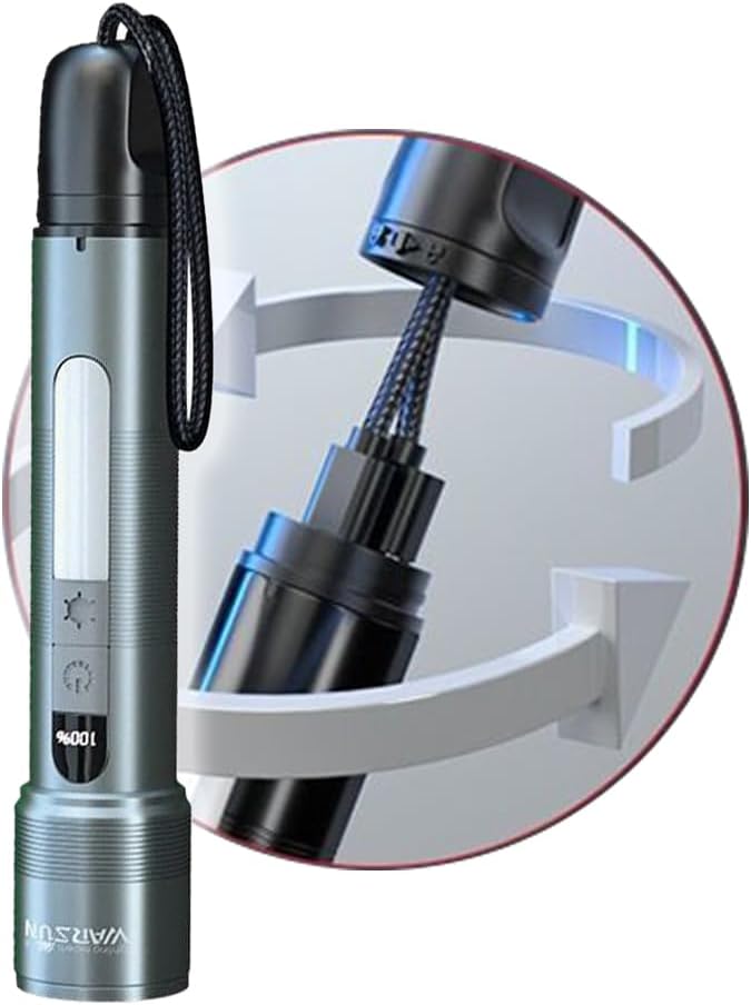 WARSUN White Laser Multifunctional Zoomable LED Flashlight, 1000 Lumens High Beam with Long Battery Life and Mobile Power Bank. Suitable for Home, Outdoor, Hiking, and Emergency Use.