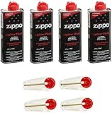 4 x Original Zippo Benzin + 4 x Flints im Spender