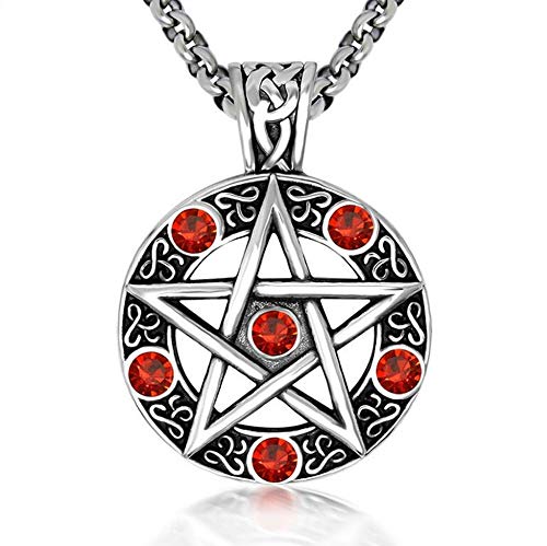 Star Pentagram Pentacle Pagan Necklace Wiccan Witch Gothic Stainless Steel Pendant with 24 inch Chain