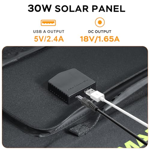 MARBERO 30W Portable Solar Panels, Foldable Solar Panel Battery Charger for Portable Power Station Generator, Ipad, Laptop, QC3.0 USB Ports & DC Output, for Camping Van RV Trip - Thumbnail 2