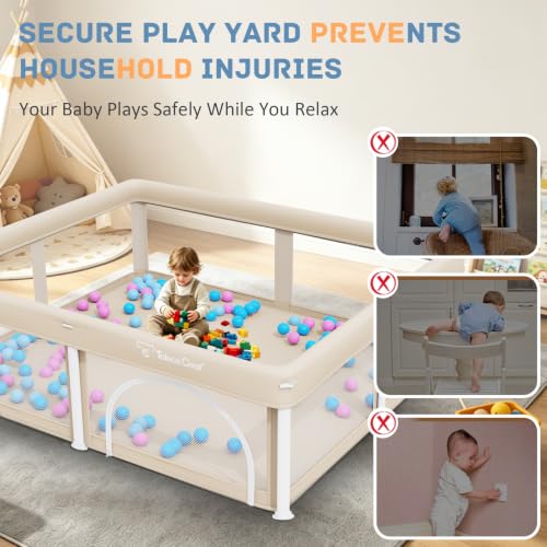 Image of TOREVSIOR Foldable Baby Playpen with Mat, 50 inchx71 inch F oldable P laypen for Babies and Toddlers, Indoor & Outdoor Kids Safety Play Pen, Portable Play Yard, Foldable Baby Playpen with 50 Ocean Balls
