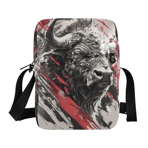 Grey Bull messenger bag cute mens shoulder bags crossbody Casual Purse Cross Body Adjustable Strap for School Travel