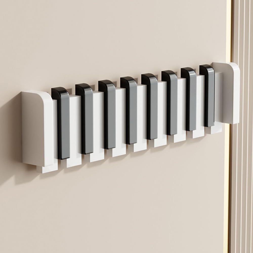 Wall Hook，Door Hook, Solid Wood Wall-Mounted Coat Rack, Modern, , Space-Saving Hidden Magnetic Attraction Towel Rack, Piano-Style Design, Stylish Coat Hooks(Color:White,Size:8 Hooks)(Black,4 Hooks)