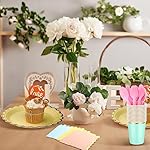 Yaomiao 336 Pcs Plates and Napkins Party Supplies Disposable Dinnerware Set Scalloped Plates Cups Napkin with Plastic Forks Knives Spoons Serve 48 Guests for Birthday Wedding (Rainbow,Classic) - Image 5