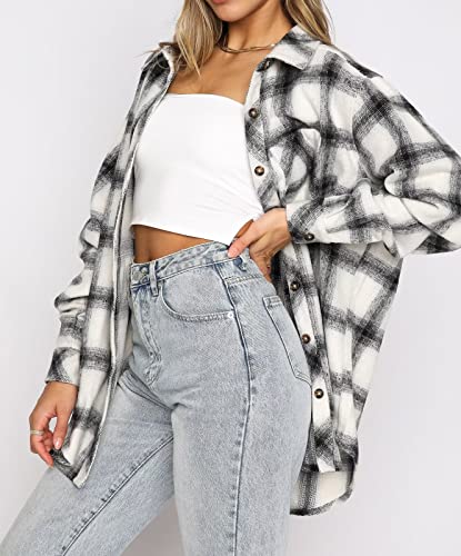 Image of Lacozy Womens Buffalo Plaid Flannel Shirt Long Sleeve Collar Button Down Blouses Tops
