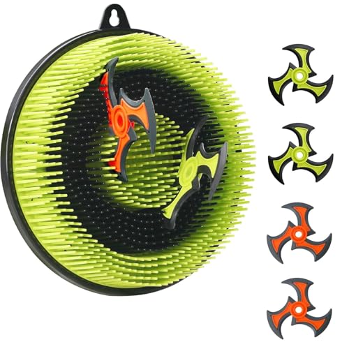 Axe Throwing Game for Backyard 12 Inches Hanging Bristle Target Board with 4 Throwing Stars Ax Throwing Game Set for Adults and Kids Portable for Party Holiday and Birthday Gifts