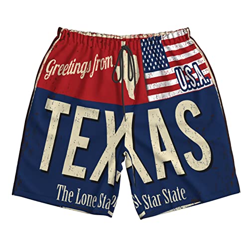 Texas USA State Flag map red Blue Mens Swim Trunks Beach Shorts Summer Sports Running Bathing Suits, White