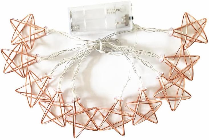 Miniatura 5 de Guirnalda de luces de estrellas de oro rosa a pilas para bodas, fiestas, árbol de Navidad, Año Nuevo, decoración de jardín (4.9 ft10 LED, estrella