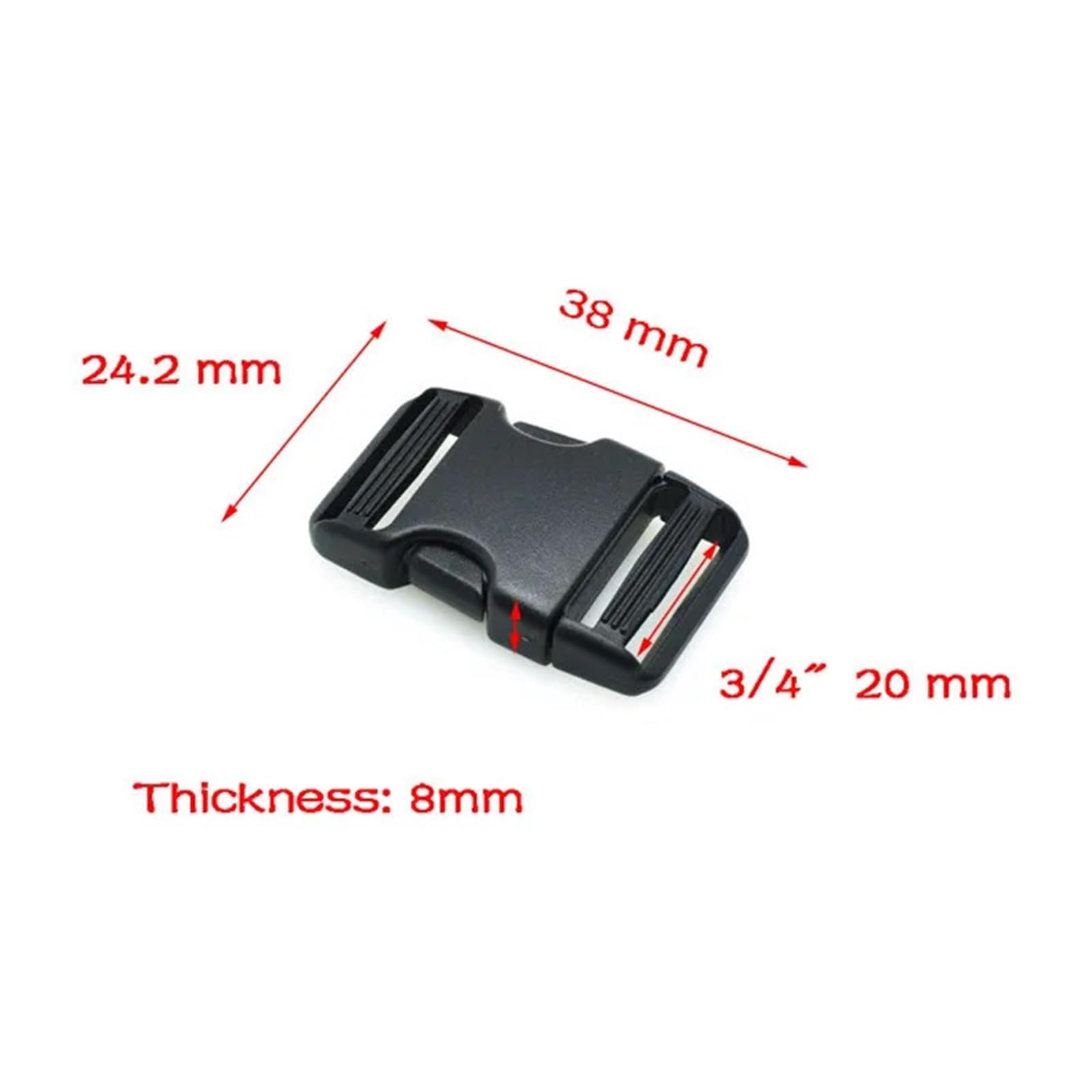 Schnallen und Clips für Rucksäcke 20mm 32mm 38mm Kunststoff Side Release Schnalle Clip for Gürtel Strap Nähen Zubehör Dual Einstellbar(Webbing Size 20mm,50pcs)