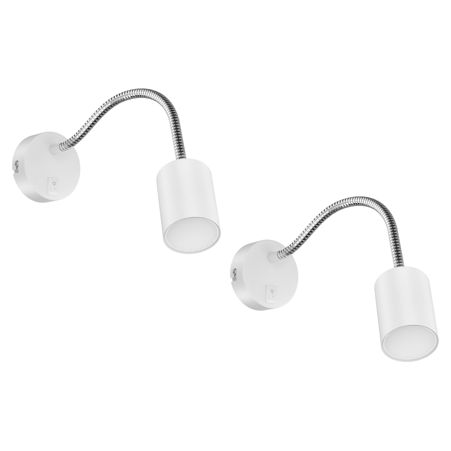 ledscom.de 2x Leselampe WAIKA mit Schwanenhals und Schalter weiß matt, inkl. 630lm LED GU10 Lampe, warm-weiß