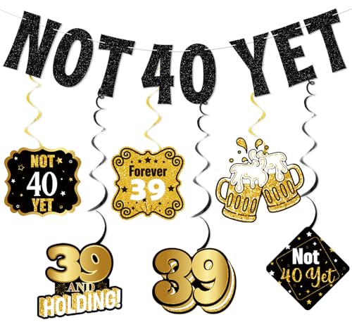 39 Birthday Decorations for Women Men Not 40 Yet Banner Hanging Swirls 39th Birthday Decorations Last Year In My 30s Banner Black Glitter
