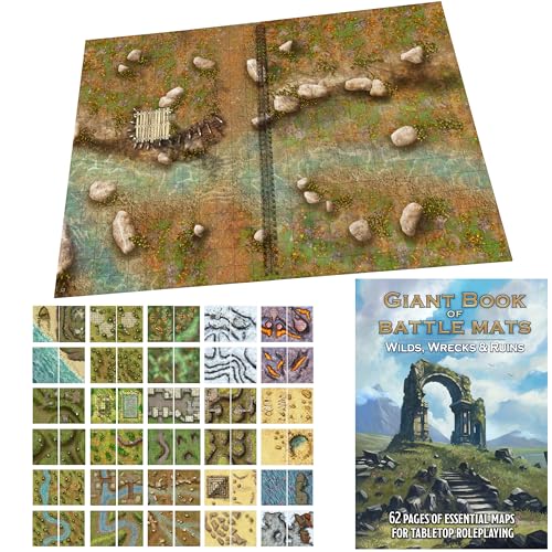 Giant Book of Battle Mats Wilds, Wrecks & Ruins by Loke | Ages 14+ | 62 Fantasy RPG Maps, Lay Flat Wipe Clean Grid Maps for DND 5E Tabletop Games