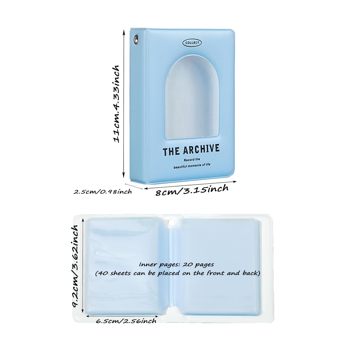 SURALIN 1 mini album fotografico, 40 tasche, porta carte fotografiche Kpop, cuore d'amore, cavo, porta carte fotografiche kpop, rilegatura per foto (azzurro)