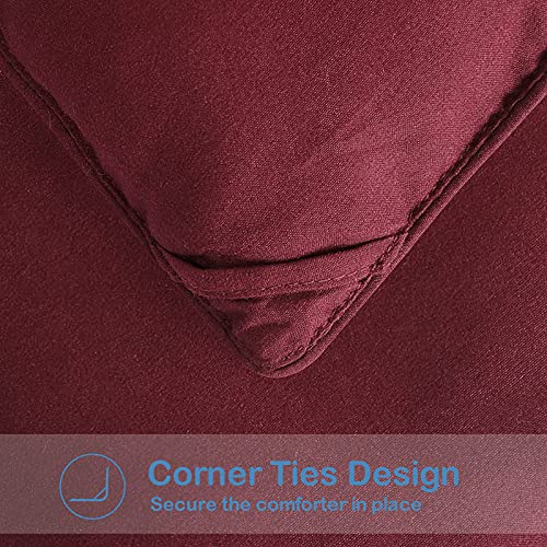 EASELAND Full Size Down Alternative Comforter - Quilted Duvet Insert for All Seasons, Soft Lightweight with Corner Tabs, Summer Winter Warm Bedding, Burgundy 82×86 Inches