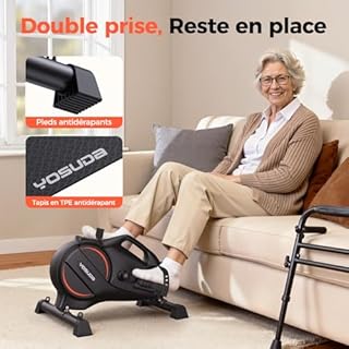 YOSUDA Vélo d‘Appartement Mini avec 16 Niveaux de Résistance Réglable, Pedalier avec 2 Bandes de Résistance et Tapis Antidérapant, Silencieux pour Le Bureau et la Maison