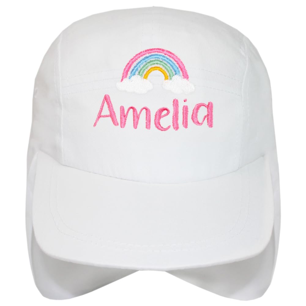 TeddyT's Personalised Boho Rainbow Embroidered White Legionnaire Sun Hat (2-4 Years)