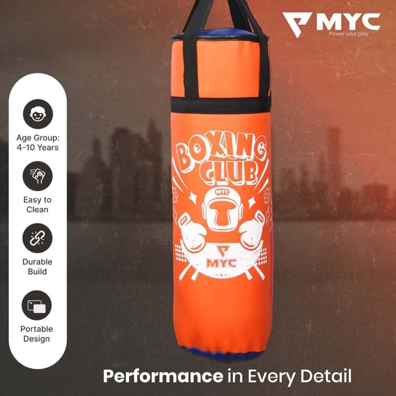 Image of MYC Club Pack of 4 Kids Punching Bag Boxing Kit Set for Karate | Bounce-Back Martial Arts Bag for Boys & Girls (Age 4-10 Year) (Orange)