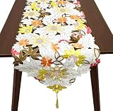 AMZALI Embroidered Table Runner 72 inches Long, Summer Autumn Fall Decorative Cutwork Sunflower Floral Dresser Scarf Runner for Holiday Home Kitchen Dining Tabletop Decoration (15'×72')