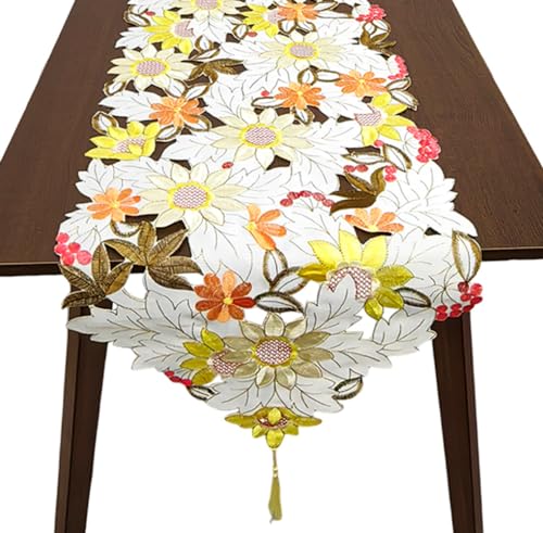 AMZALI Sunflower Floral Cutwork Runner