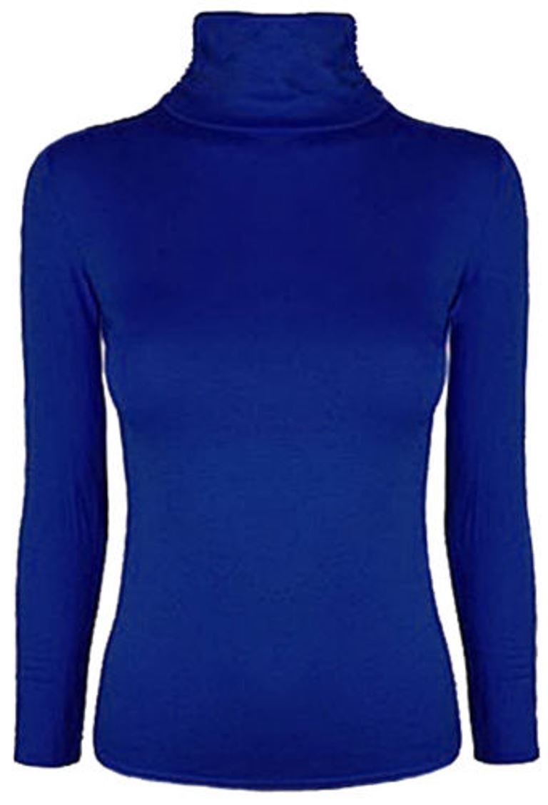 Biwtup Women's Royal Blue 66 Fashion District Long Sleeve Turtle Neck Top Roll Neck Polo Neck Plain Jumper Plain Tops Plus Size 8-26 (S/M (Uk 8-10), )