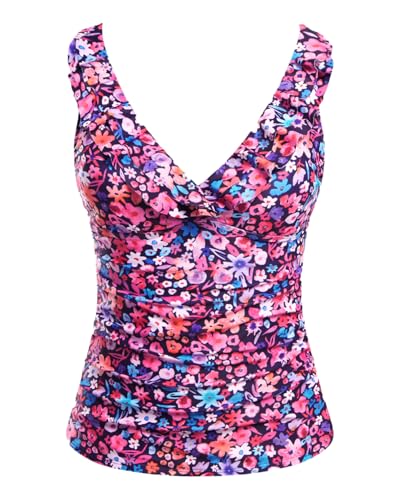 Image of Ruffle V Neck Tankini Top Only Women Tummy Control Swimsuit Tank Top