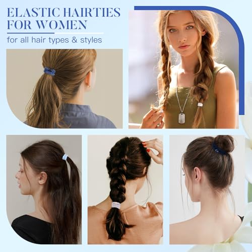 Image of FORENEE Braided Hair Ties No Damage, 10 Pcs Soft Plush Hair Bands for Women's Hair, Bracelet Hair Elastics & Ponytail Holders for Thick Hair - Light Blue