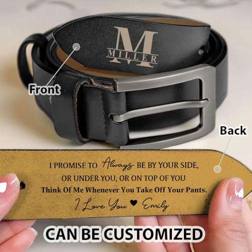 LASFOUR I Promise To Always Be By Your Side Belt, Personalized 2-Sided Engraved Leather Belt for Husband With Saying On The Inside, Custom Name Wide Black/Brown Leather Belt for Men2